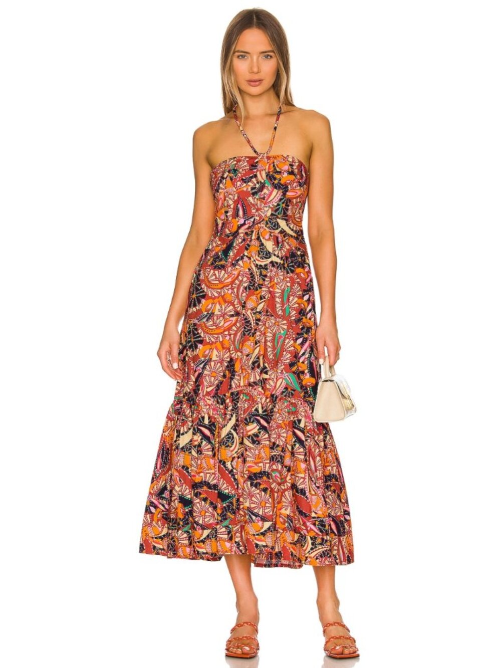 A.L.C. Adelle Halter Tiered Maxi Dress Russet Multi Kaleidoscope Print 10